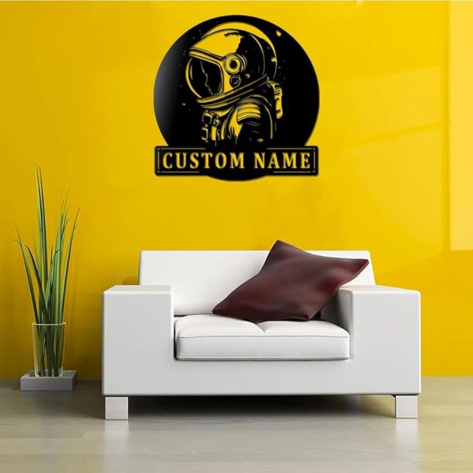 Custom Astronaut Metal Wall Art LED Light Personalized Cosmonaut Name Sign Home Decor Spaceship Rocket Nursery Decoration Housewarming Gifts