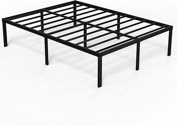EMODA 18 Inch King Bed Frame No Box Spring Needed, Heavy Duty Tall Metal Platform with Large Storage Space, Noise Free, Easy Assembly, Black