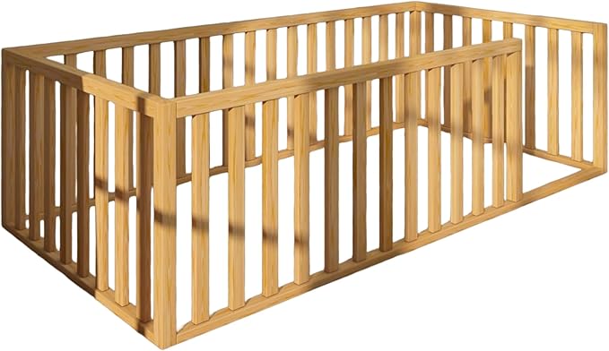 Montessori Floor Bed for Kids 60'' x 80'' Queen | Toodlers Floor Bed with Safety Guardrails | Pine Wood Baby Bed | Sturdy Wood Frame Bed for Girls and Boys (Queen, Height : 19 Inches)