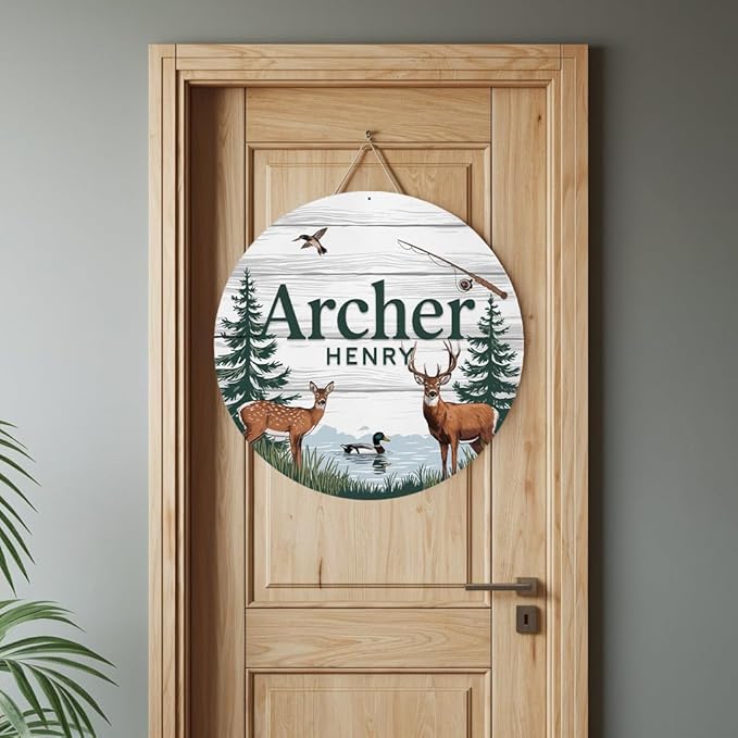 Personalized Name Sign for Nursery, Deer Sign for Baby Door Decor, Newborn Gifts for Boy, Boys Nursery Wall Bedroom Decorations, Mother's Day Gifts for New Mom Dad Gift