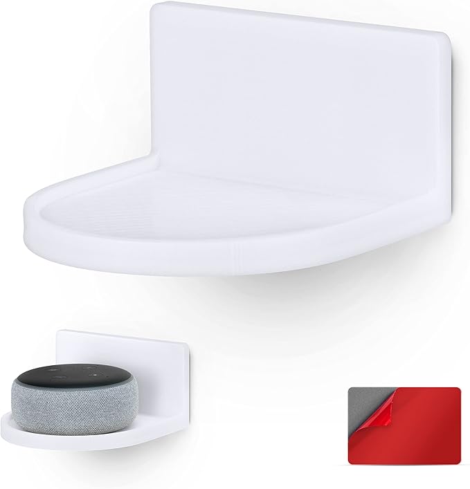 BRAINWAVZ 4.6" Round Baby Monitor Wall Mount Shelf, Adhesive & Easy to Install, Also for Cameras, Speakers, Decor, Toys, Bedroom, WiFi Routers, Kitchen, Cable Box & More, (CF125, White)