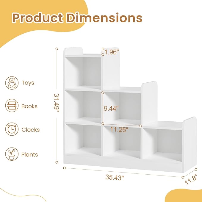 Montessori Shelf 6-Section Wooden Storage Cabinet, Kids Toy Storage Organizer Book Shelf for Kids Rooms, Classroom, Playroom, Nursery, Preschool Book Shelves
