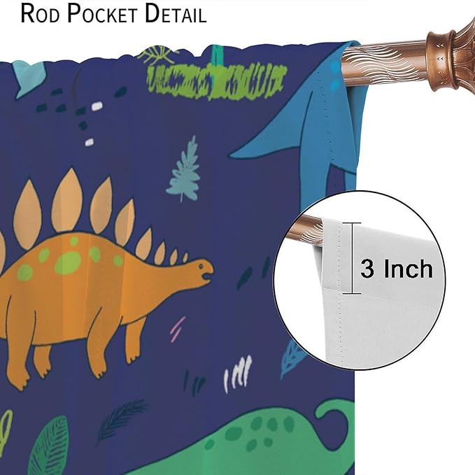 Dinosaurs Blackout Curtains Cute Cartoon Animals Dino Tropical Plant Colorful Art Print for Kids Boys Bedroom Living Room Rod Pocket Decoration Window Drapes 2 Panels W26xL84in