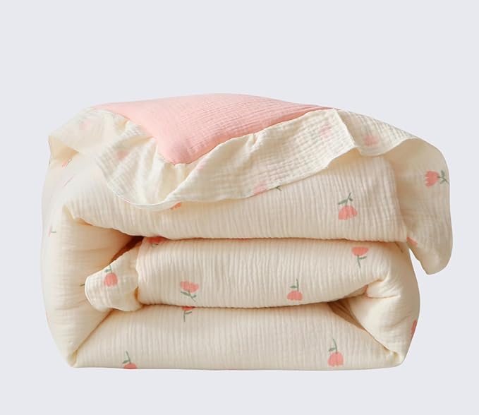 100% Cotton Muslin Crib Comforter/Quilt,Ultra Soft Cozy Reversible Baby Blanket,All Season Toddler Blankets for Boys and Girls, Machine Washable,41"x48"