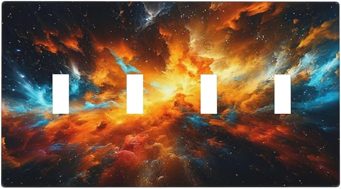 Light Switch Cover Cosmic Outer Space Nebula Explosion 4 Gang Switch Plate Covers Quad Toggle Wall Plates Decorative Switchplate Electrical Faceplate for Bathroom Home Decor