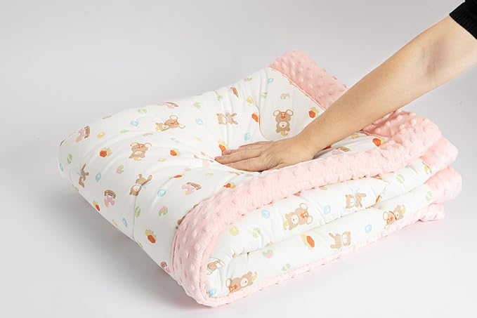 Cuite Pumpkin Newborn Infant Baby Comforter for Pack and Play Bassinet,Down Alternative Toddler Comforter for Crib Bed,40" x 40" Small Crib Quilt for Girls,Baby Quilted Minky Blanket for Daycare（pink）