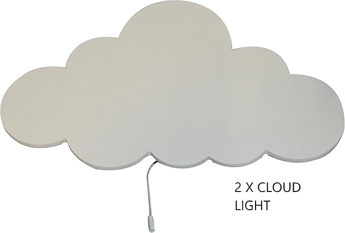 2X Cloud+1 Moon Wall Light, + Silver Star Stickers, Nursery Room Decor Wall Light Set of 3 Wooden Wall Light with LED, 100pcs Silver Star Wall Decals Gift!