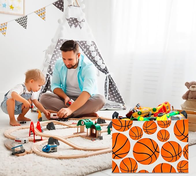 CLOCOR Rectangular Basketball Print Storage Basket Empty,Gift Basket,Books Box,Room Decor(Basketball)