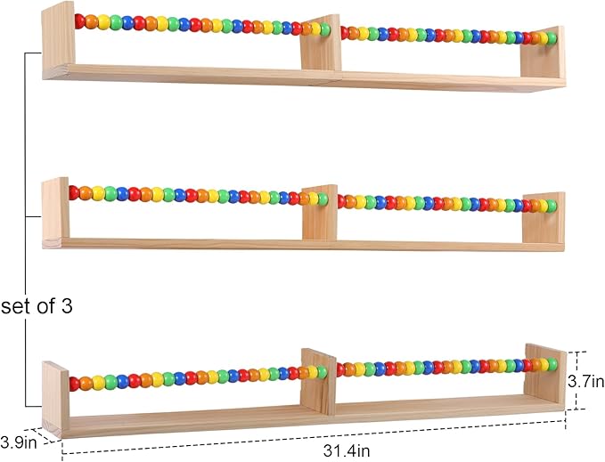 Nursery Book Shelves 32 inches Set of 3,Wall Bookshelves for Kids,Nursery Shelves for Bookshelf Wall,Book Shelf Organizer for Kids(Five-Color Beads)