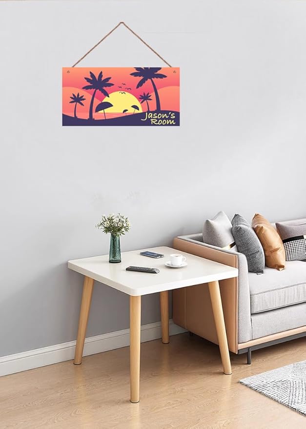 Personalized Signs Sunset Sign Ocean Island Wall Art Decoration Exquisite Decorative Signs Custom Name for Kids Room Wall Art Decor Coconut Tree Nursery Decor For Boys Bedroom