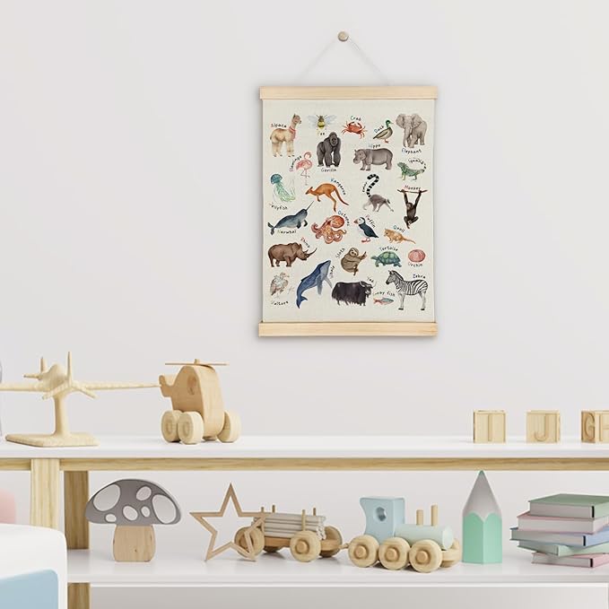 SereneHanctuary Animal Alphabet Wall Art,Animal Nursery Wall Decor, Educational Alphabet Animals Poster Hanger Frame for Toddler Kids Bedroom Nursery Playroom Classroom Decor,12x16 Inches
