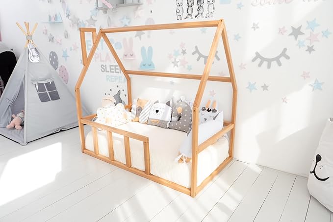 BUSY WOOD Toddler Floor Bed Frame - Montessori Floor Bed for Toddlers - Bed Frames Montessori - Kids Floor Bed- House Bed Frame - Twin Floor Bed Toddler, Queen, Full, Small, King (Model 1)