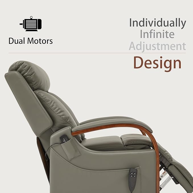 DYNOX Small Lift Chair Recliner with Heat and Massage, Dual Motor Power Lift Sofa for Elderly,Infinite Adjust for Back and Footrest,Side Pocket (9185,FauxLeather,Grey)