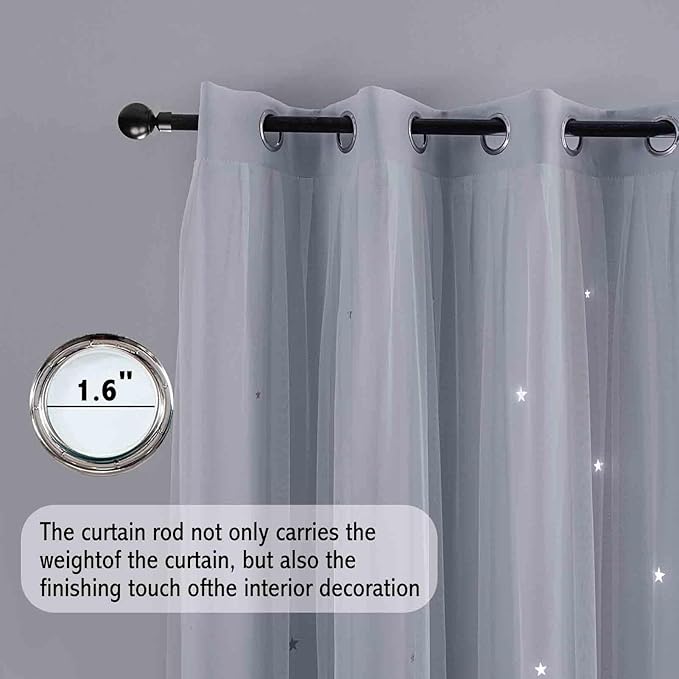 Anytime Romantic Kids Curtain,Hollow-Out Stars Window Curtain Double Layer Blackout Curtains for Girls Bedroom Kids Room 2Panel,(W52 x L72,Greyish White)