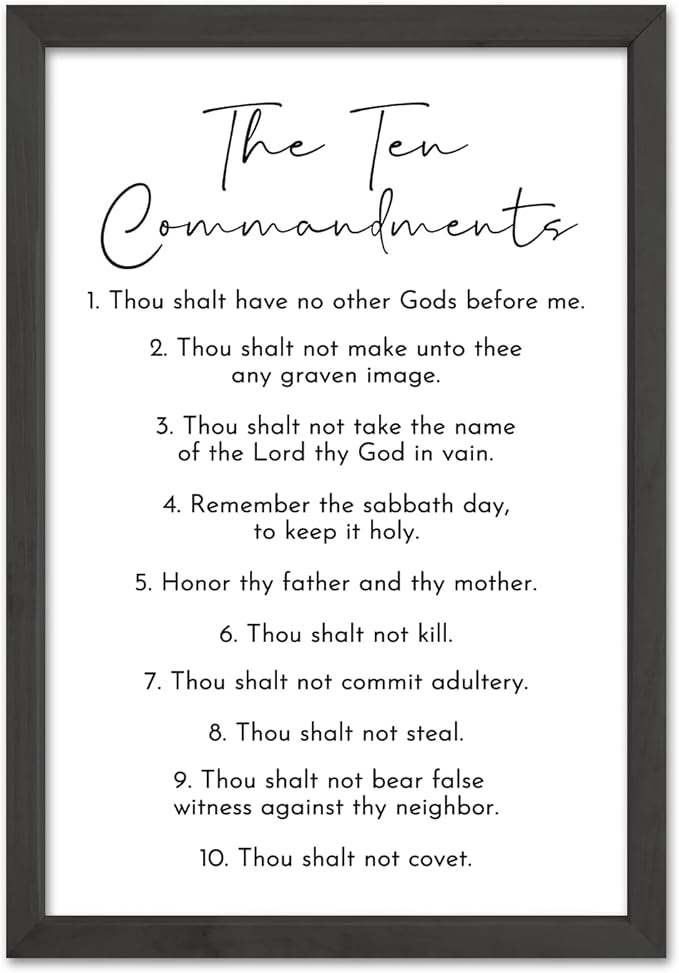 Surfapans The Ten Commandments Wall Decor Art 16"X11" Bible Verse Sign God Jesus Prayer Christian Saying Catholic Wood Framed Wall Hanging (Black)