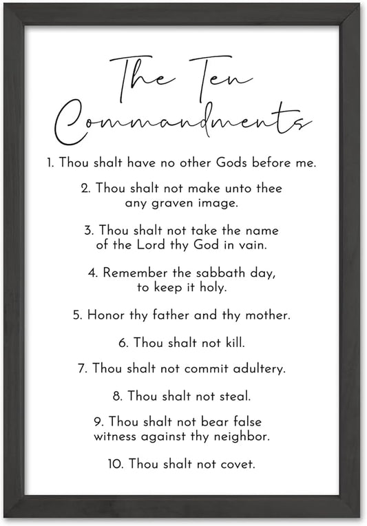 Surfapans The Ten Commandments Wall Decor Art 16"X11" Bible Verse Sign God Jesus Prayer Christian Saying Catholic Wood Framed Wall Hanging (Black)