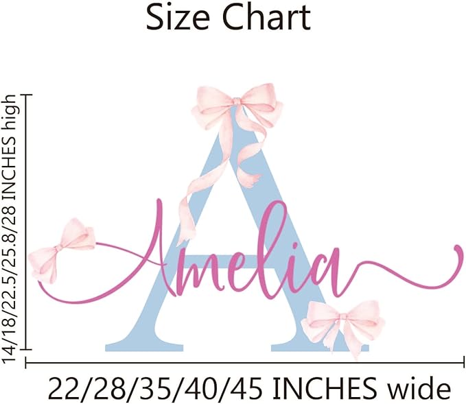 Custom Name & Color Pink Bow Wall Decal for Girls Bedroom - Personalized Nursery Wall Art, Removable Vinyl Name Sticker for Kids Room Decor