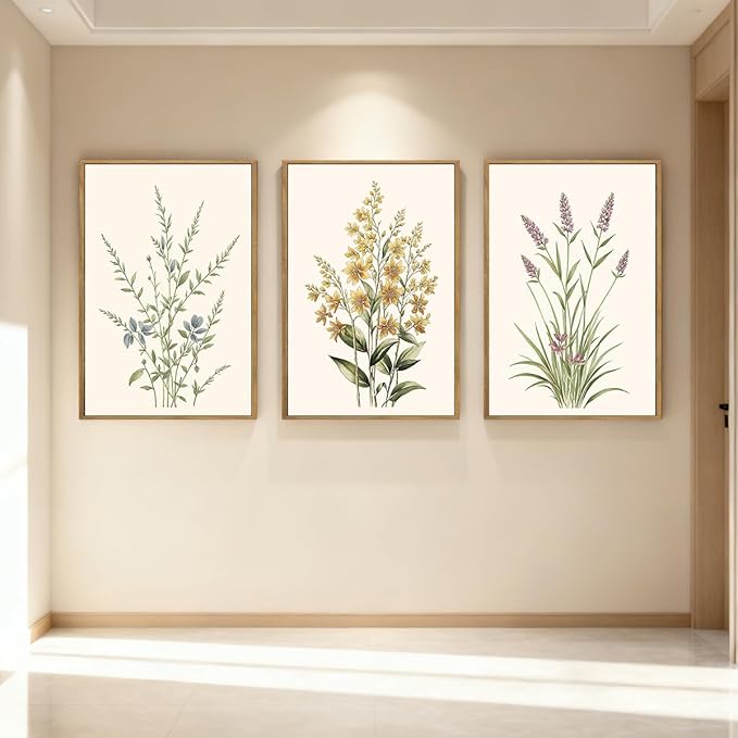 Anyzal Framed Minimalist Botanical Wall Art Large Neutral Floral Art Prints Modern Beige Wildflower Wall Decor for Living Room Bedroom Dining Room Office 16x24x3