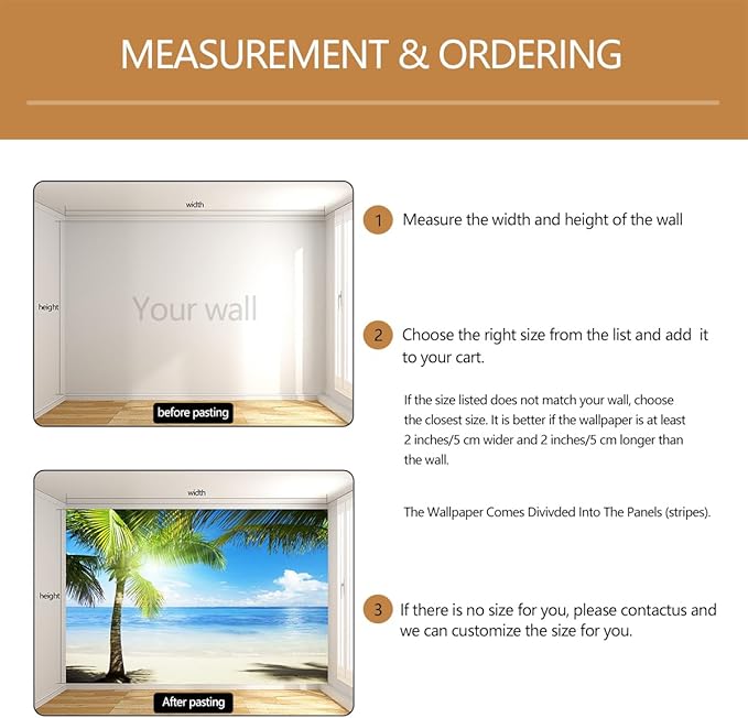 Coastal Wallpaper Tropical Palm Tree Beach Landscape Wall Mural for Living Room Bedroom（Not Peel and Stick）