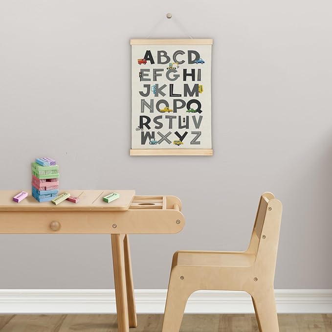 SereneHanctuary Car Alphabet Educational Learning Poster For Toddlers,Educational ABC Car Nursery Poster Hanger Frame for Nursery Boys Room Classroom Decor,12X16Inches