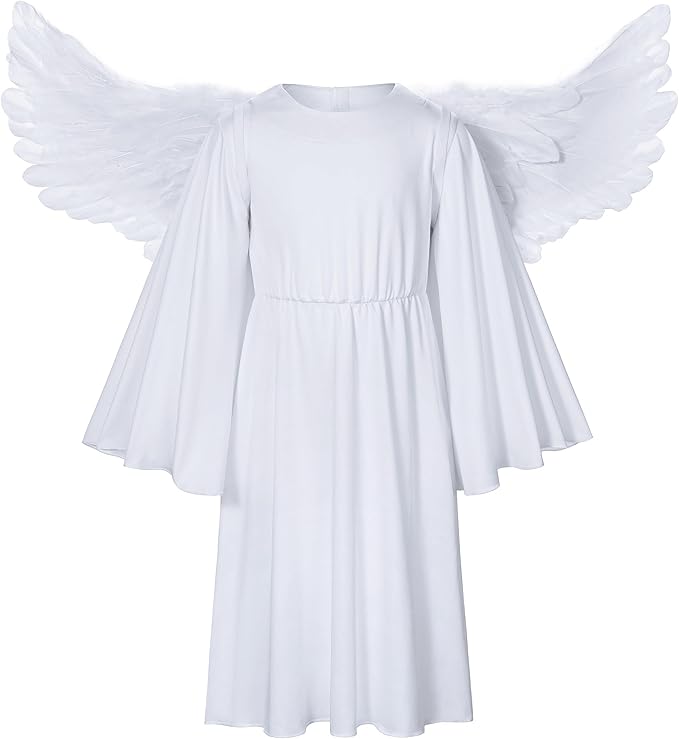 Irtysh Kids Angel Costume With Angel Feather Wings headband Wand Set For Girl's Halloween Birthday Cosplay