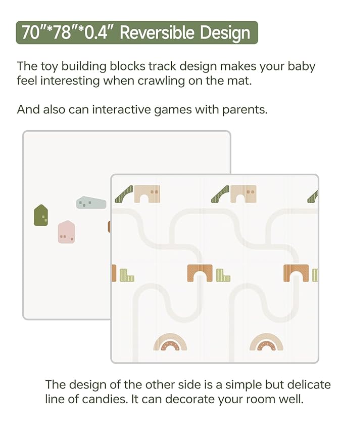 Baby Play Mat Foldable Baby Floor Play Mat X-Large Soft Foam Playmat for Babies Reversible Waterproof Padded Playmats Portable Thick Crawling Mat for Indoor Outdoor(70"*78"*0.4")