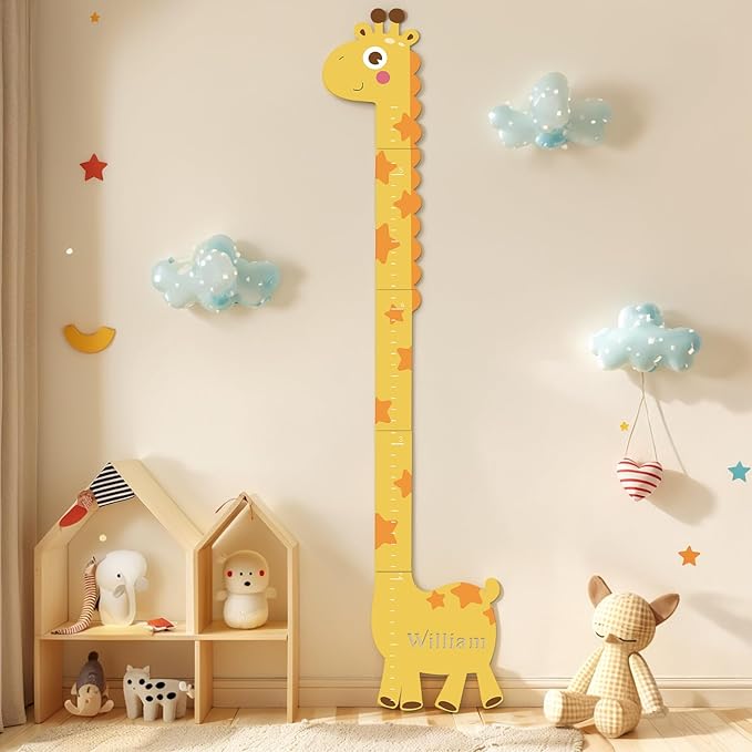 Personalized Name Growth Chart for Kids – Giraffe Height Chart for Boys and Girls, Wooden Height Chart Measuring Board 63" x 15.3"
