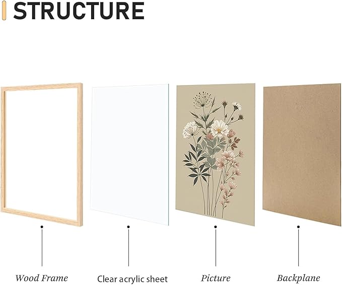 CHMMART 3 Piece Botanical Floral Framed Wall Art Vintage Flower Canvas Art Prints Wildflower Pictures Wall Decor Nature Painting Artwork for Living Room Bedroom Bathroom 12x16in
