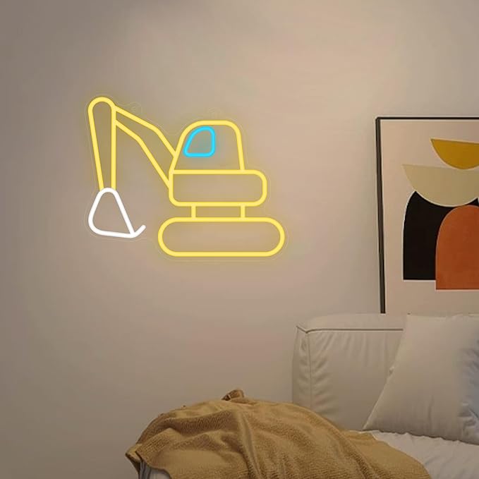 Excavator Neon Sign, Vibrant LED Light Decoration, Construction Decor for Boys Room, Bedroom, Playroom, Man Cave – Ideal Gift for Kids and Teens