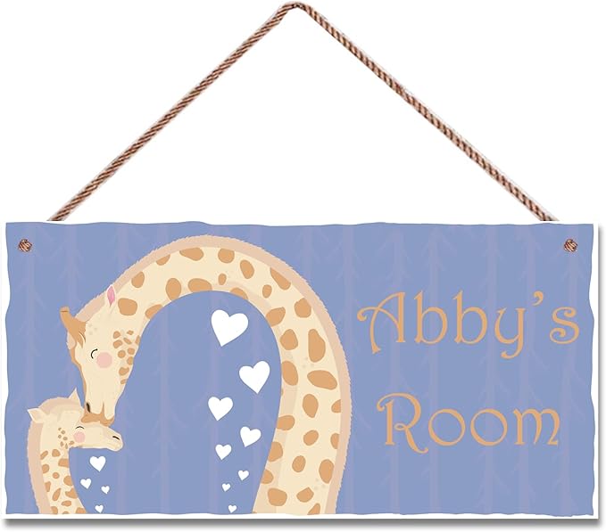 Personalized Sign Lovely Giraffe Sign For Kids Room Custom Name Door Wall Decor Floral Nursery Cartoon Heart Art Plate For Boys Room Girls Bedroom Little Man Cave