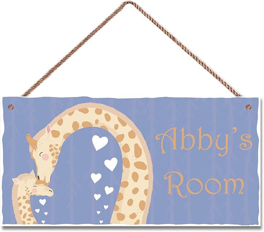 Personalized Sign Lovely Giraffe Sign For Kids Room Custom Name Door Wall Decor Floral Nursery Cartoon Heart Art Plate For Boys Room Girls Bedroom Little Man Cave
