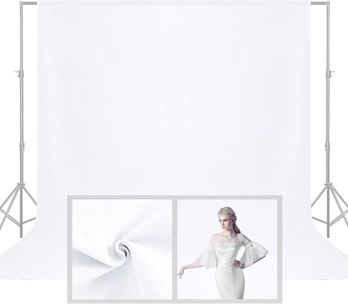 YSKE-Y1 10x10ft White Photo Backdrop, Seamless Fabric Background Photography Backdrop Curtain Screen for Photoshoot Video Studio Party