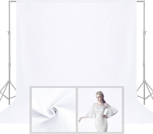 YSKE-Y1 10x10ft White Photo Backdrop, Seamless Fabric Background Photography Backdrop Curtain Screen for Photoshoot Video Studio Party