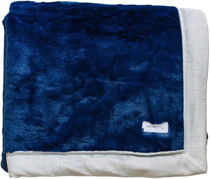SARANONI Oversized Luxury Blanket | Breathable Super Soft, Lush, Plush Comfy Blankets for Adults | Navy/Gray - X-Large 60” x 80”