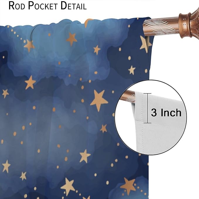 Starry Sky Blackout Curtains, Starry Scenery Blue Night Sky Stars Window Drapes for Kids Boys Girls Bedroom Living Room 52" W X 84" L