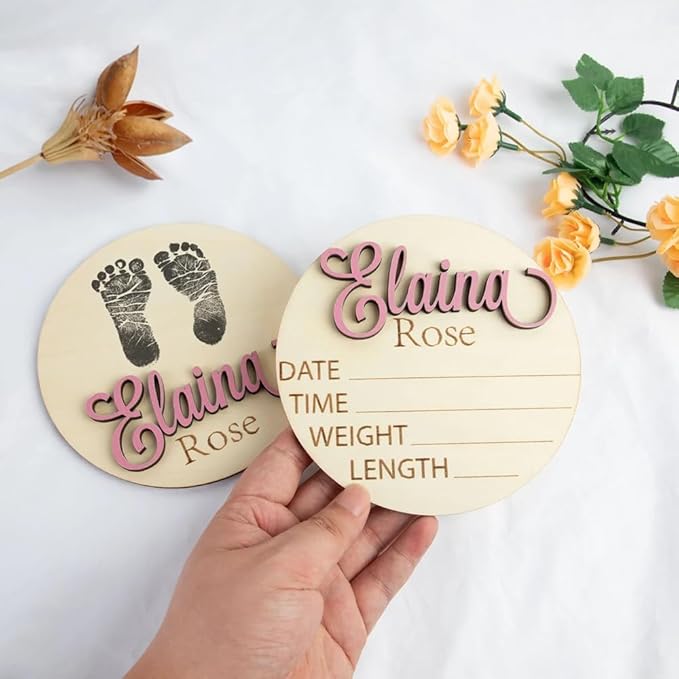 Personalized Wooden Baby Name Announcement Signs, Birth Announcement And Footprint Sign For Hospital, Baby Girl Or Boy, Welcome Arrival Sign, Shower Gifts /5