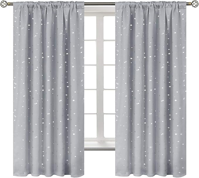 BGment Kids Blackout Curtains for Bedroom, Rod Pocket Room Darkening Curtains Decoration Thermal Insulation Window Drapes for Nursery, Children Room, 2 Panels, Each 42 x 63 Inch, Light Grey