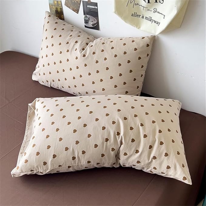 Light Khaki Duvet Cover Twin 2Pcs Chocolate Brown Love Heart Bedding Set Simple Fashion Love Heart Shaped Pattern Bedding Reversible Soft Microfiber Zipper Closure