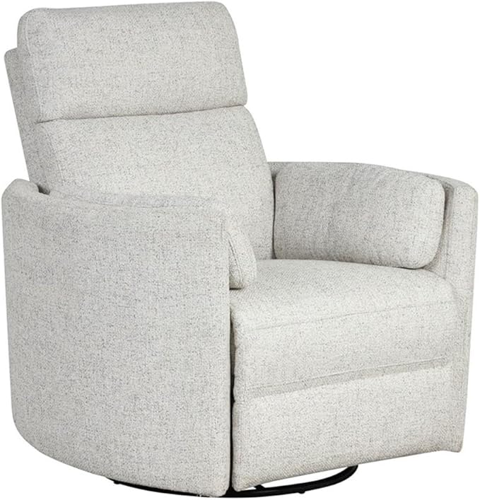 Pemberly Row Fabric Power Swivel Glider Recliner in Fossil Finish with USB Charging Ports and 2 Comfort Pillows for Living Room