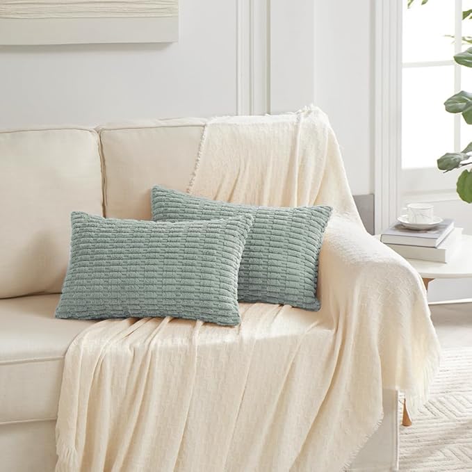Fancy Homi 2 Packs Decorative Throw Pillow Covers for Living Room Couch Bed, Modern Farmhouse Boho Home Decor, Accent Cushion Case (14 x 24-Inch, Grey Blue)