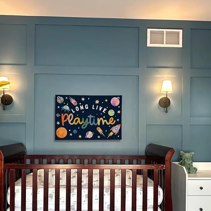 Playroom Wall Decor, Kids Toddler Boy Playroom Space Nursery Decor Hanging Linen Banner, Play Room Wall Decor for Kids Boys Nursery, 20x30 Inch