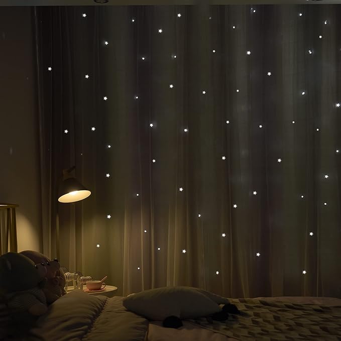 Kinryb Nursery/Kids/Girls Room Star Cut Out Blackout Rainbow Curtain with Sheer Overlay 2 Panels, Each 52 inch Wide,45 inch Length with White Gauze,Ombre Stripe Rainbow Curtains (2 Panels,52x45 Inch)