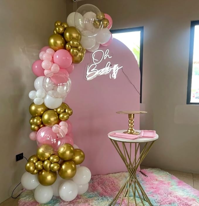 Pink and Gold Balloons, 12 Inch Light Baby Pink White and Gold Confetti Balloons for Girls Princess Birthday Baby Shower Bridal Shower Wedding Graduation Party Decoration