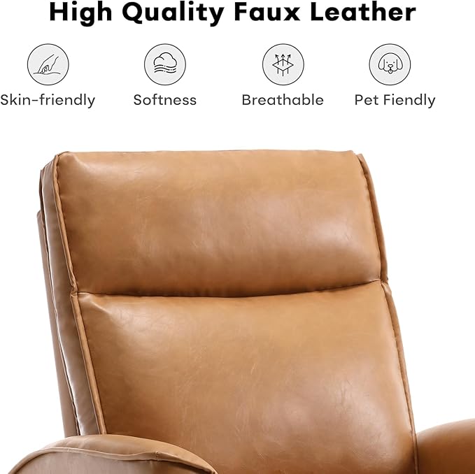 Swivel Rocker Recliner Chair, Manual Faux Leather Glider Rocking Recliners for Adults, 360° Swivel Nursery Reclining Sofa with Storage Pocket
