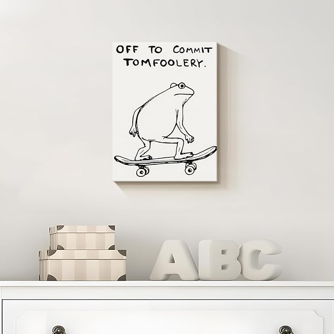 Dytial Funny Frog Wall Art，Funky Skateboard Frog Prints for Wall Decor，Cool Posters，Unique Paintings for Kids Room，Minimalist Funny Animal Artwork - Teen Boy Walls 16x24 Inch