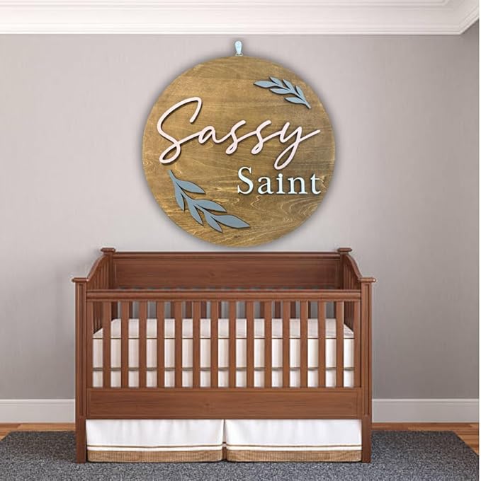 Personalized Wooden Name Sign - Custom Baby Name Signs for Nursery & Kids Room Decor - Baby Announcement Sign - Name Wall Art - Wooden Letters for Wall - Custom Round Nursery Name Sign (Design 7)
