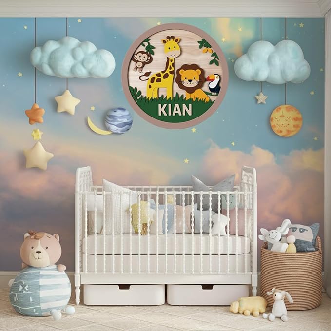 Personalized Nursery Name Sign for Boys, Animals Sign for Baby Door Decor, Newborn Gifts for Girls, Nursery Wall Bedroom Decorations, Mother's Day Gifts for New Mom Dad Gift