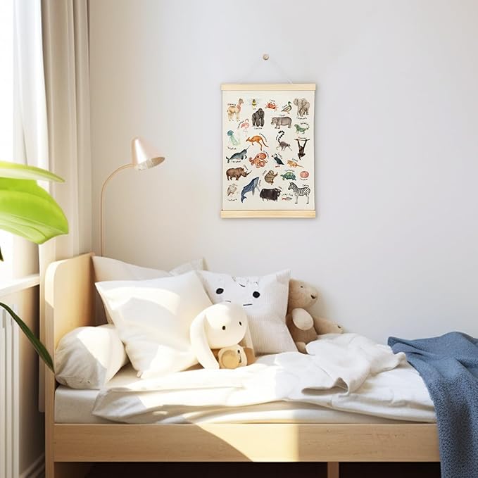 SereneHanctuary Animal Alphabet Wall Art,Animal Nursery Wall Decor, Educational Alphabet Animals Poster Hanger Frame for Toddler Kids Bedroom Nursery Playroom Classroom Decor,12x16 Inches