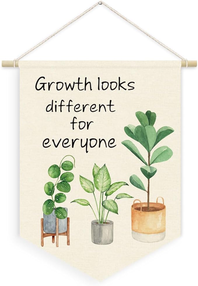 Therapy Office Decor, Growth Looks Different for Everyone Classroom Linen Canvas Banner, Mental Health Motivational Wall Hanging Pennant Flag Banner for Middle School Counselor Office, 15x11in