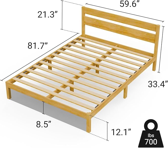 LIFEMENT Classic Wood Platform Bed Frame with Headboard, Essential, Noise Free, Under Bed Storage, No Box Spring Needed, Easy Assembly (Natural, Queen (U.S. Standard))